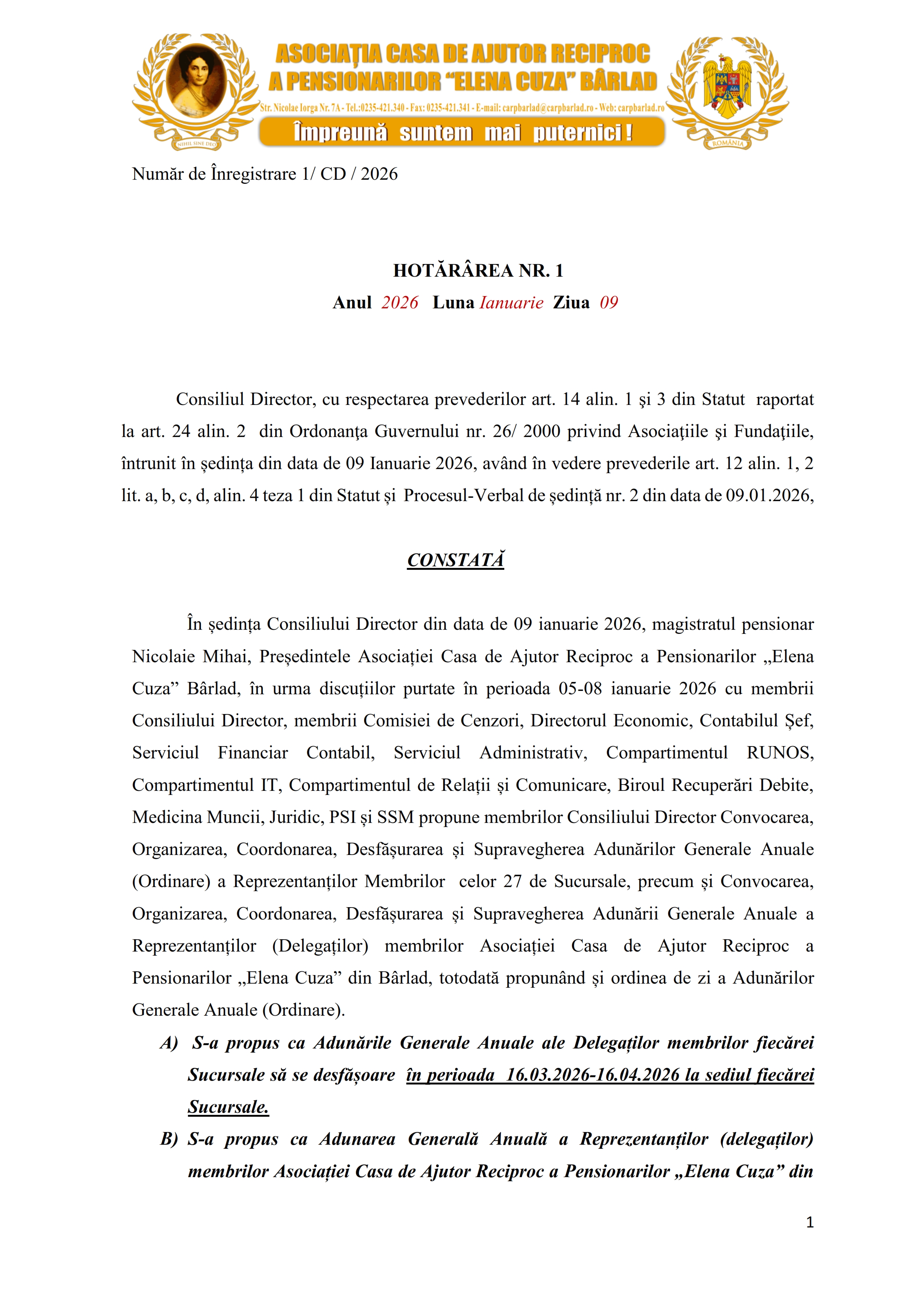 Adunarea Generală Ordinară