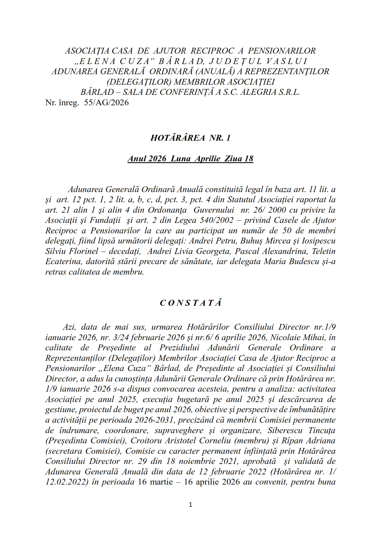 Adunarea Generală Ordinară