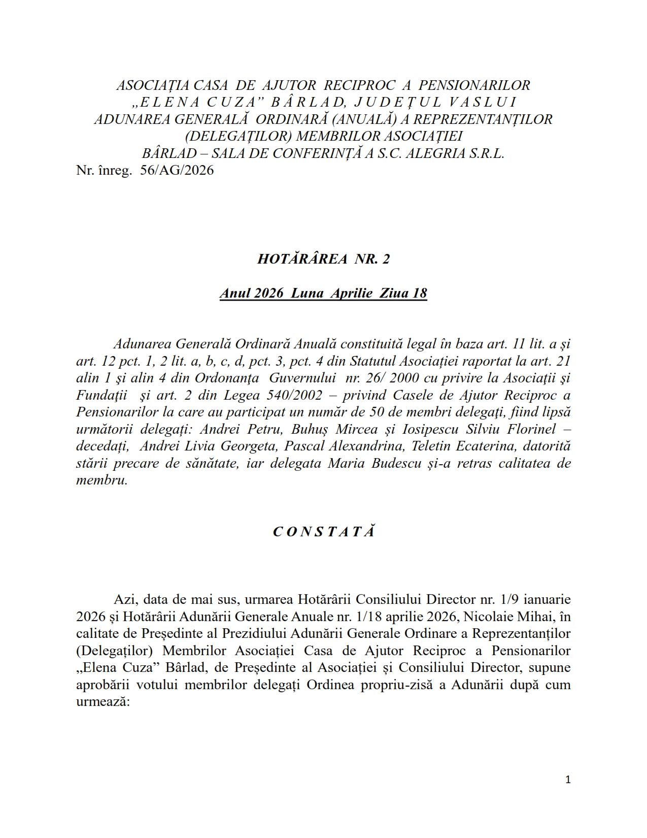 Adunarea Generală Ordinară