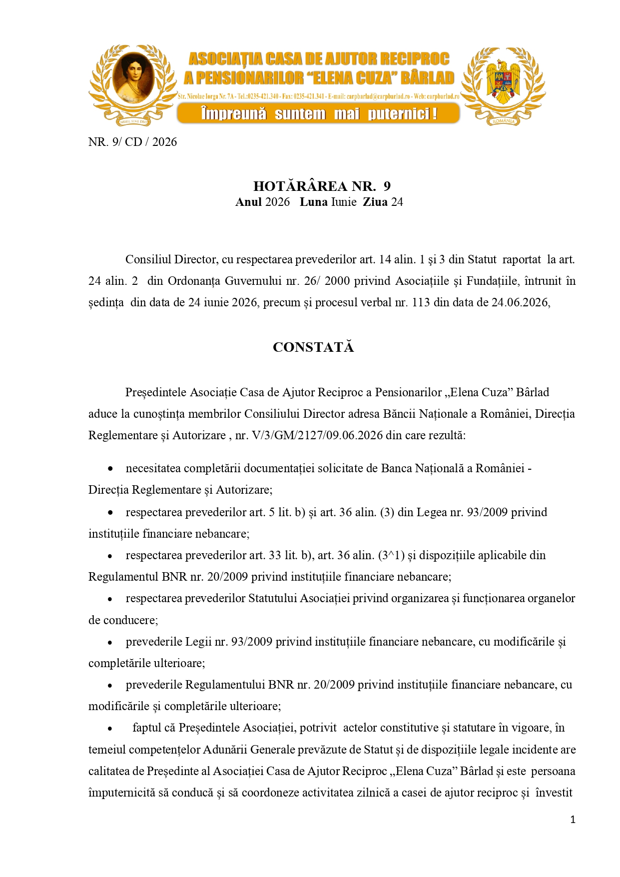 Hotărârea Nr.9