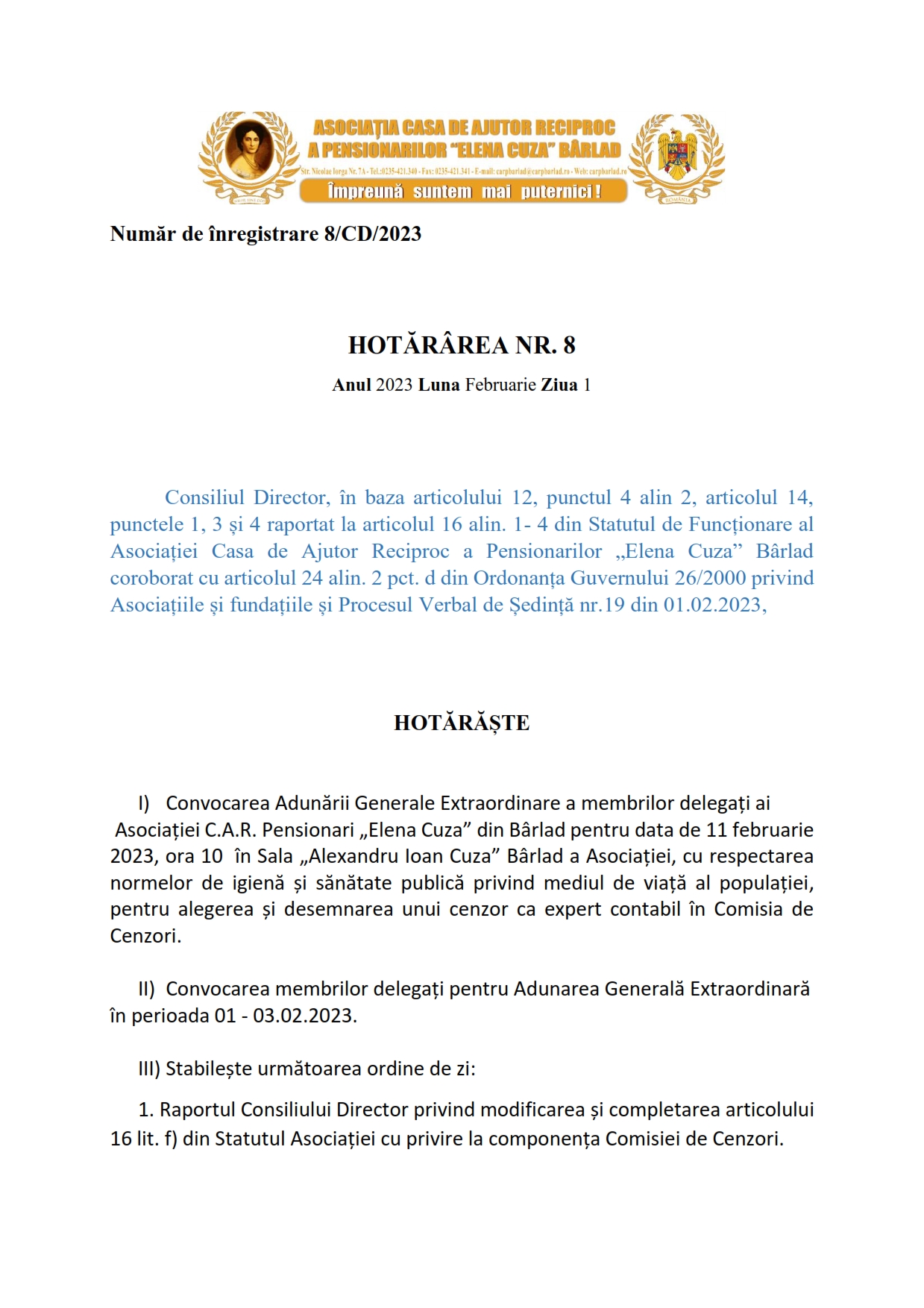 Adunarea Generală Extraordinară Adunarea Generală Extraordinară