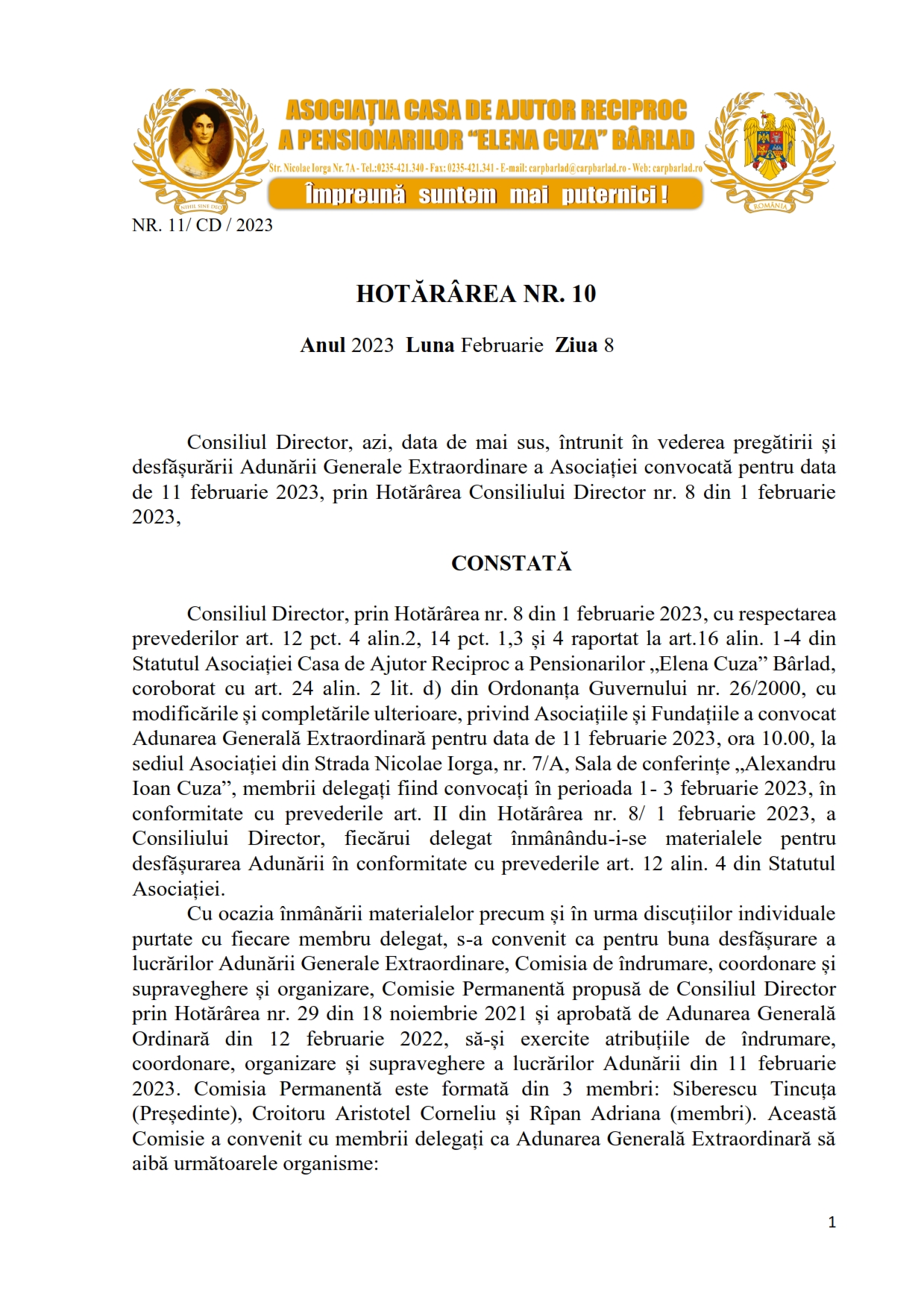 Adunarea Generală Extraordinară Adunarea Generală Extraordinară