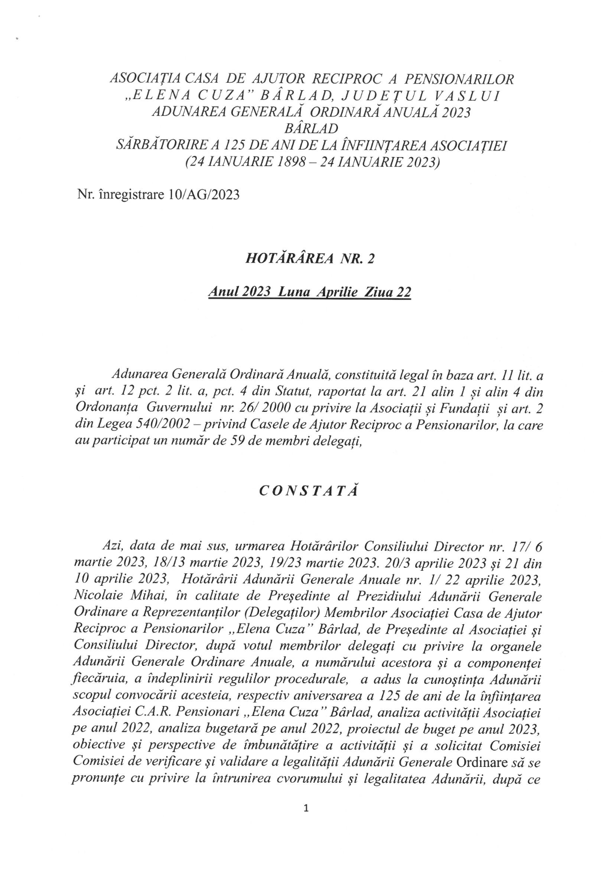 ADUNAREA GENERALĂ ANUALĂ 2023 ADUNAREA GENERALĂ ANUALĂ 2023