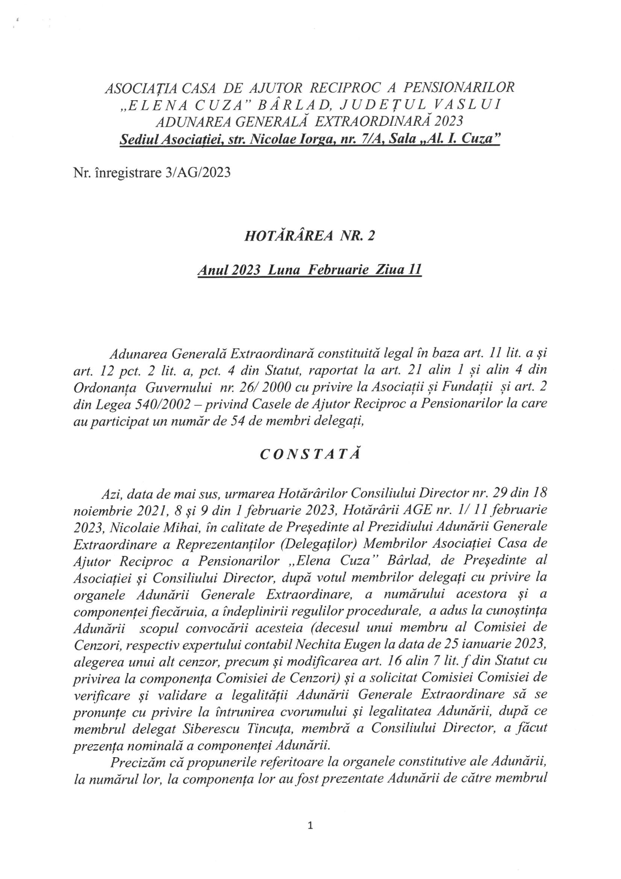 Adunarea Generală Extraordinară Adunarea Generală Extraordinară