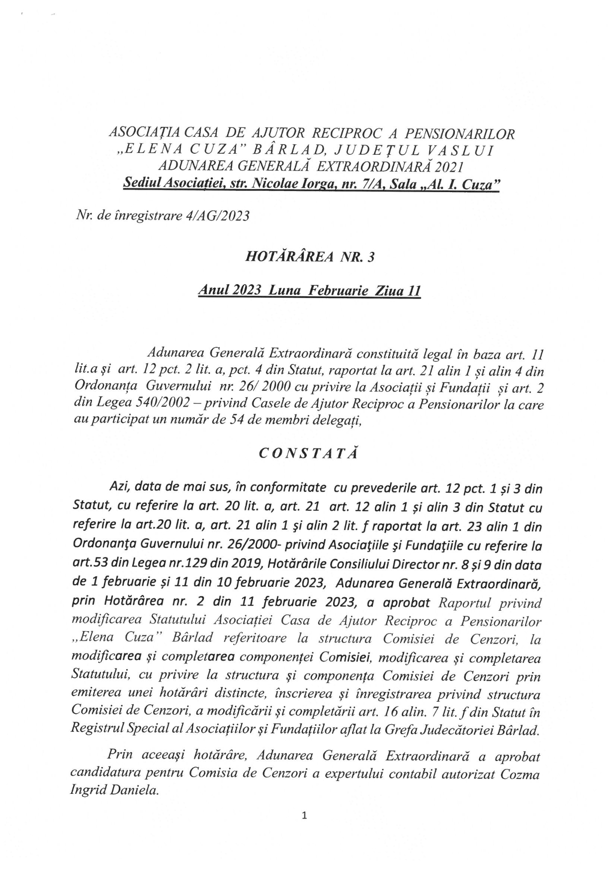 Adunarea Generală Extraordinară Adunarea Generală Extraordinară