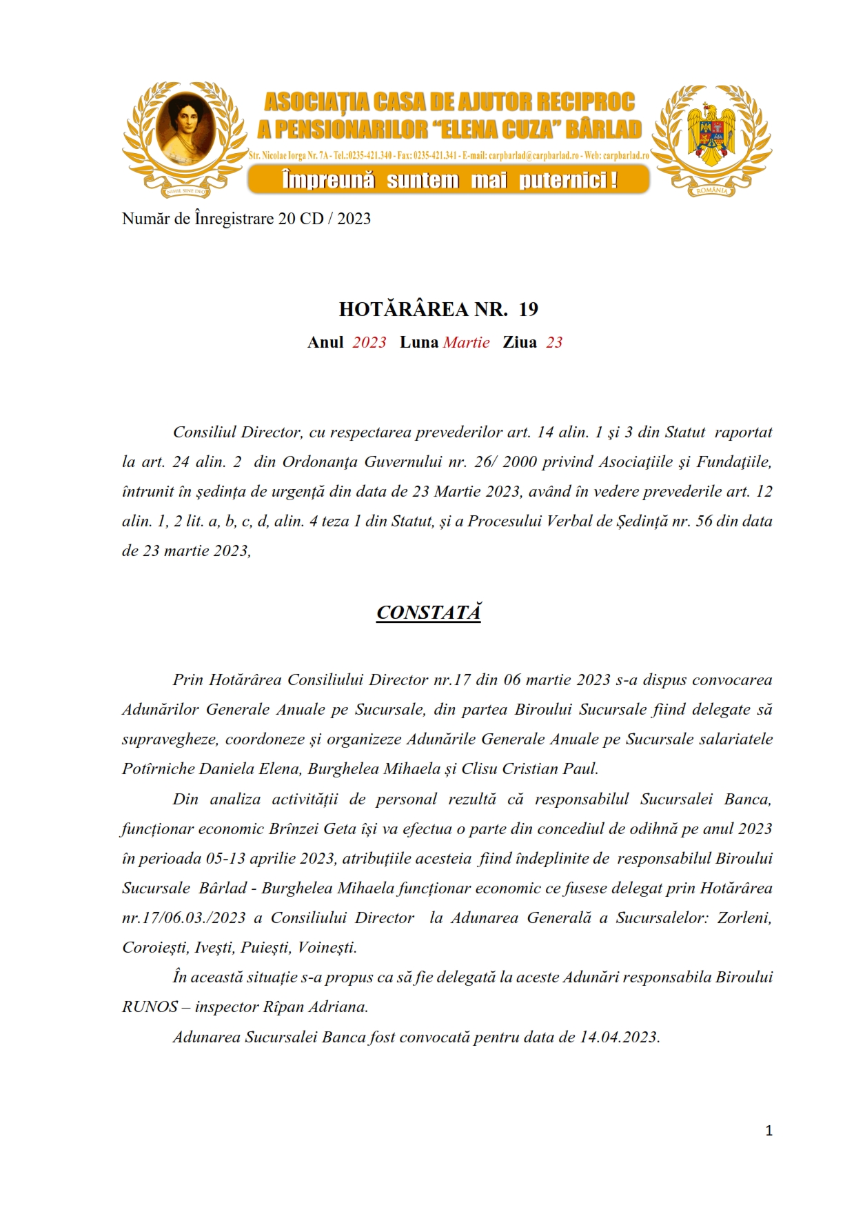 ADUNAREA GENERALĂ ANUALĂ 2023 ADUNAREA GENERALĂ ANUALĂ 2023