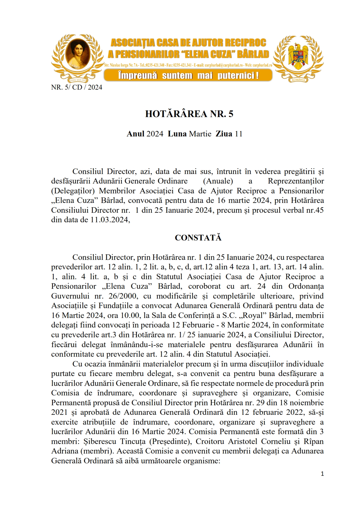 Adunarea Generala Ordinara Adunarea Generala Ordinara