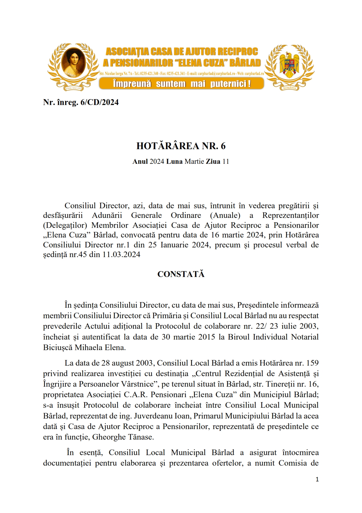 Adunarea Generala Ordinara Adunarea Generala Ordinara